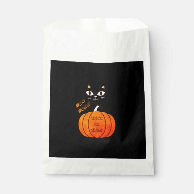 Orange Black Cat Pumpkin Trick or Treat Halloween Favour Bags (Front)