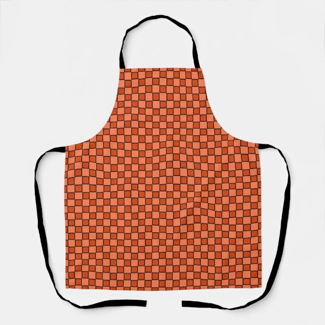 Orange Black Chequerboard Gingham Pattern Apron (Front)