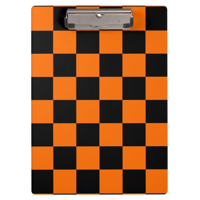 Orange Black Chequered Check Pattern Clipboard (Front)