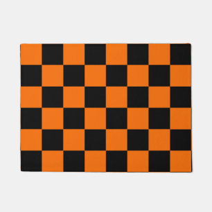 Orange Black Chequered Check Pattern Doormat