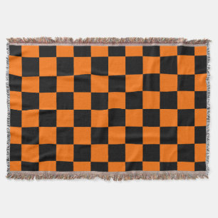 Orange Black Chequered Check Pattern Throw Blanket