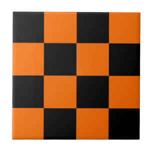 Orange Black Chequered Check Pattern Tile