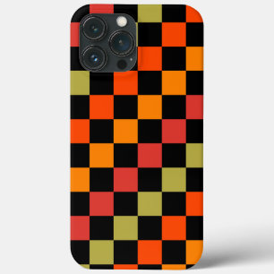 Orange Black Chequered Gingham Pattern iPhone 13 Pro Max Case