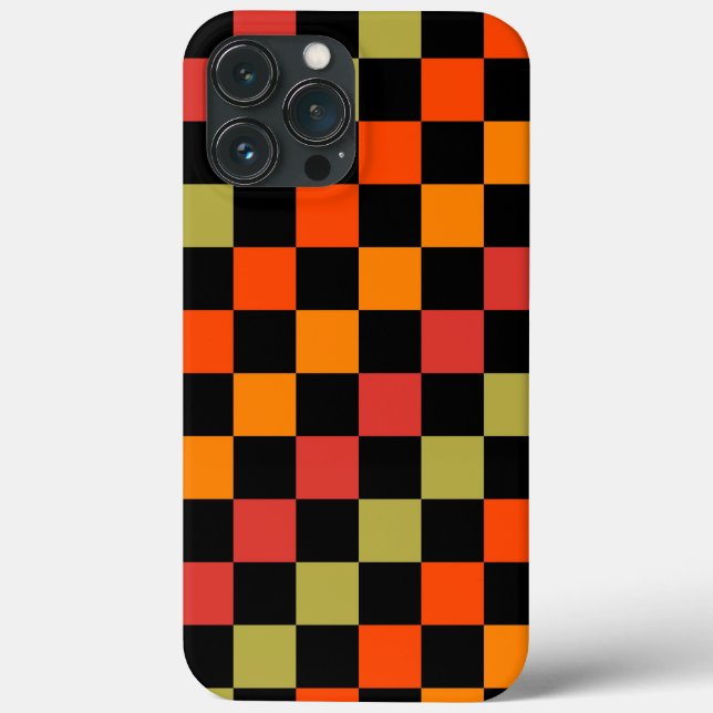 Orange Black Chequered Gingham Pattern Case-Mate iPhone Case (Back)