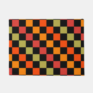 Orange Black Chequered Gingham Pattern Doormat