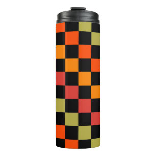 Orange Black Chequered Gingham Pattern Thermal Tumbler