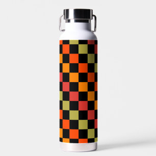 Orange Black Chequered Gingham Pattern Water Bottle