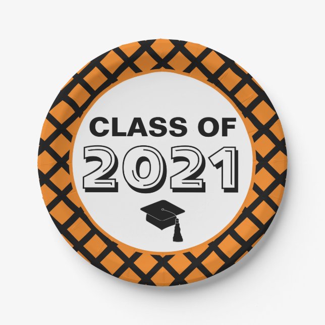 Orange & Black Class of 2024 Graduation Paper Plate (Front)