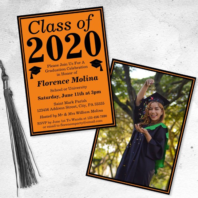 Orange Black Class of 2024 Graduation Photo Invitation (Creator Uploaded)