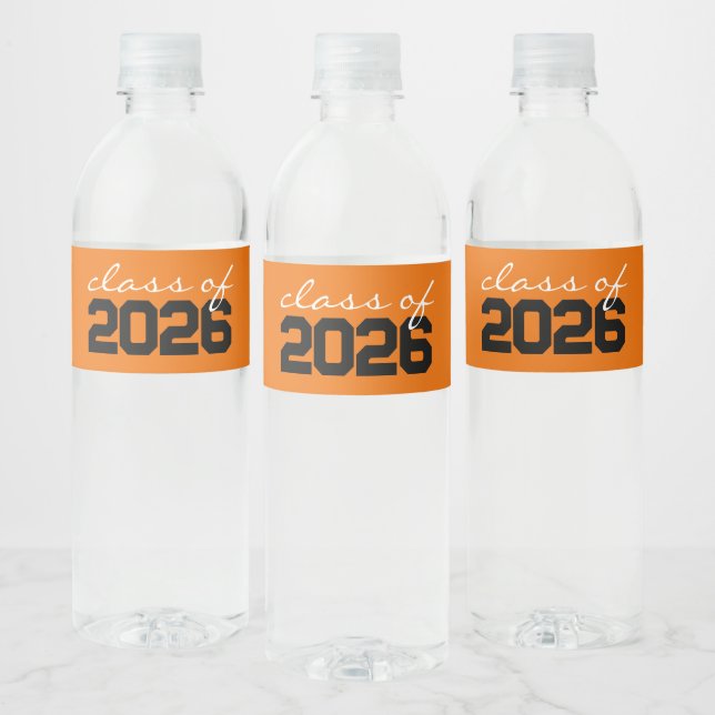 Orange & Black Class of Graduation Water Bottle Label (Bottles)