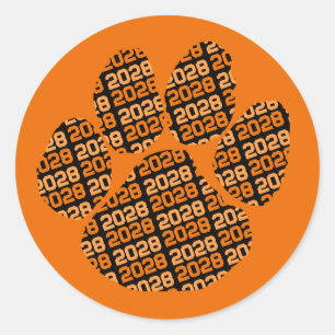 Orange & Black Class Year Pawprint Classic Round Sticker