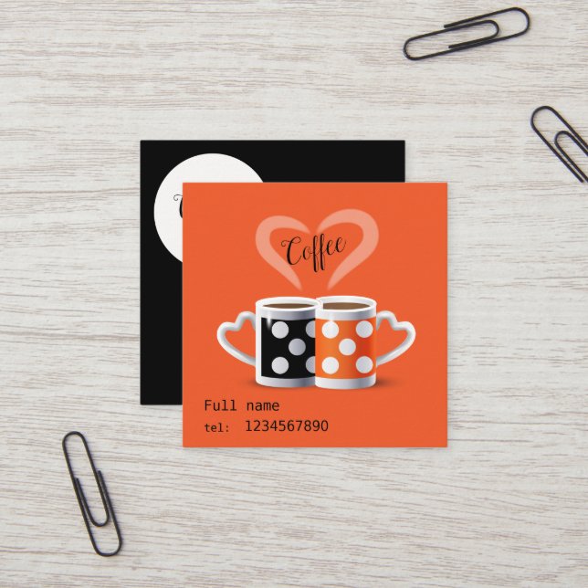 Orange + Black Coffee Colour Modern Design Square Business Card (Front/Back In Situ)