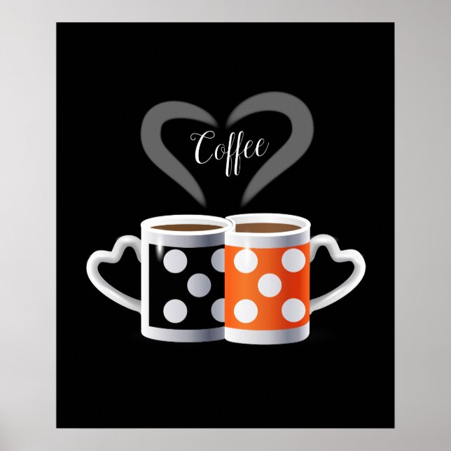 Orange + Black Coffee Colour polka dot Trendy Poster (Front)