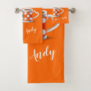Orange + Black Coffee Colour Trendy Design POP ART Bath Towel Set