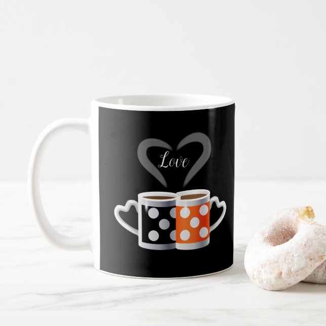 Orange + Black Coffee Colour Trendy Design POP ART Mug (With Donut)