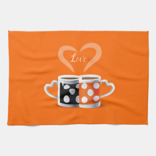 Orange + Black Coffee Colour Trendy Design POP ART Tea Towel