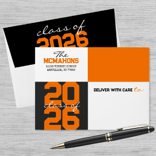 Orange Black Colour Block Return Address Graduatio Envelope