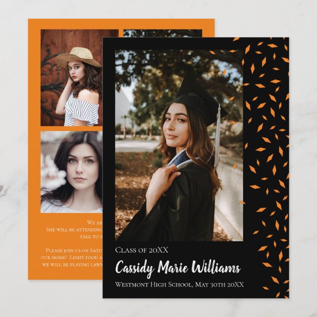 Orange Black Confetti Graduation Announcement (Front/Back)