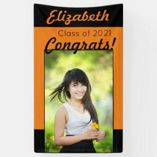 Orange & Black Congrats Photo Graduation Party Banner
