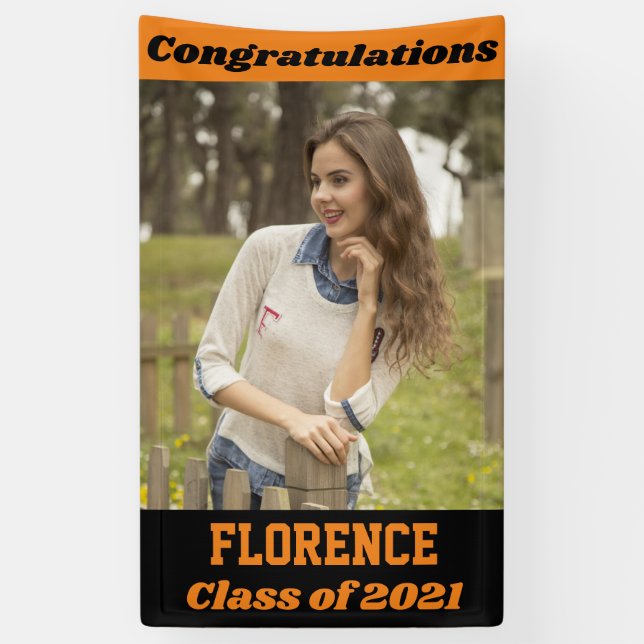 Orange Black Congratulations Graduation Banner (Vertical)