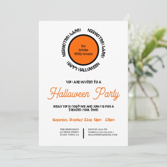 Orange Black Cool Modern Happy Halloween Party Invitation (Standing Front)