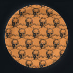 Orange Black Cool Pattern Skull Halloween party Paper Plate<br><div class="desc">Cool Black and orange Halloween party paper plates.
Fun party supplies,  decorations and disposable accessories for costume party,  halloween,  scary,  fright,  frightening,  trick or treat,  night gathering,  bbq,  dinner,  birthday,  wedding.

Available in small and large. Change the quantity to get the cheapest bulk price.</div>