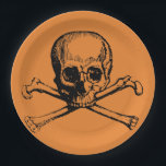 Orange Black Cool Pirate Skull Halloween party Paper Plate<br><div class="desc">Cool Black and orange Halloween party paper plates.
Fun party supplies,  decorations and disposable accessories for costume party,  halloween,  scary,  fright,  frightening,  trick or treat,  night gathering,  bbq,  dinner,  birthday,  wedding.

Available in small and large. Change the quantity to get the cheapest bulk price.</div>
