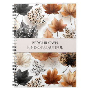Orange Black Cream Leopard Autumn Leaves Notebook