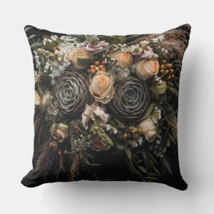 orange black creamy Floral Throw Pillow