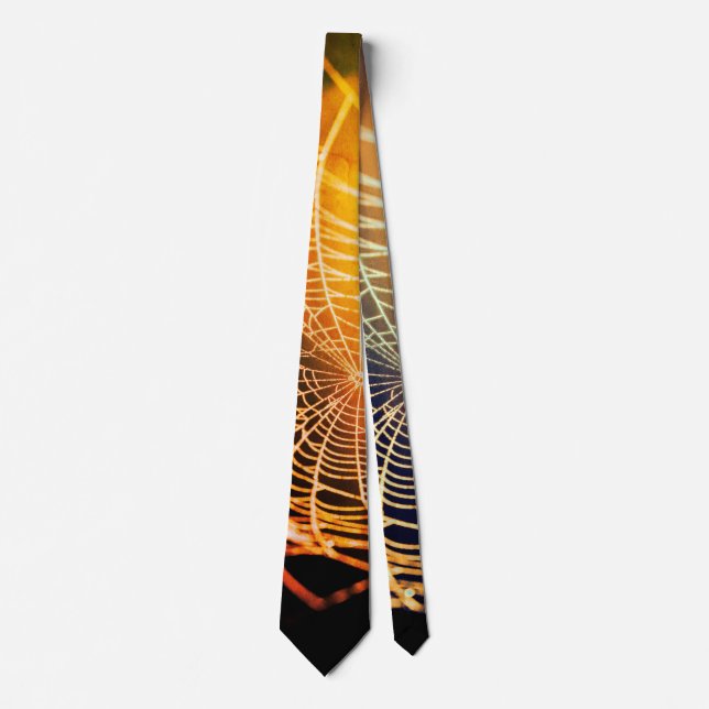 Orange Black Creepy Spooky Spider Web Neck Tie (Front)