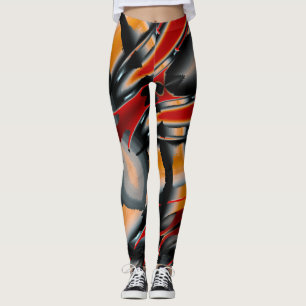 Orange black cropped digital paint magnification   leggings
