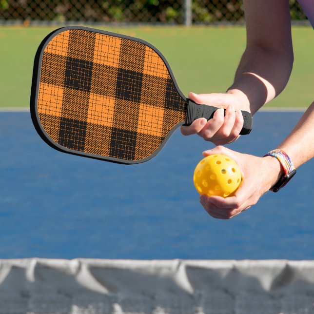  Orange Black Crosshatch Buffalo Check Pickleball Paddle (Insitu)
