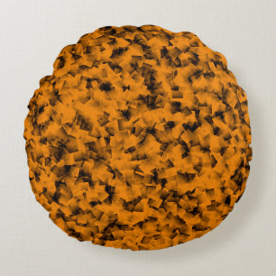 Orange Black Cubism Abstract Pattern Round Cushion