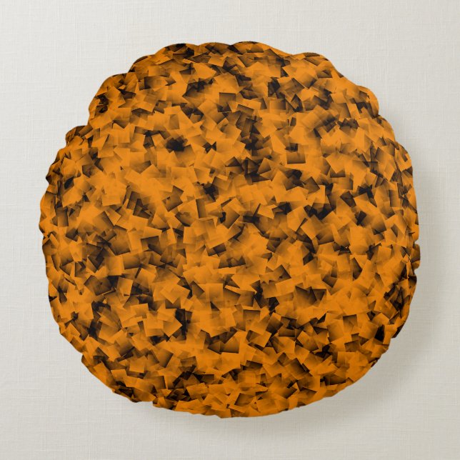 Orange Black Cubism Abstract Pattern Round Cushion (Front)