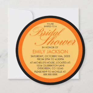 Orange black custom bridal shower round invitation