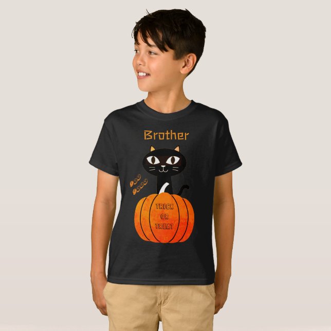 Orange & Black Cute Cat Boy Family Halloween T-Shirt (Front Full)