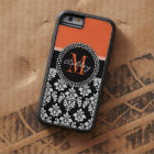 Orange Black Damask Pattern Monogram