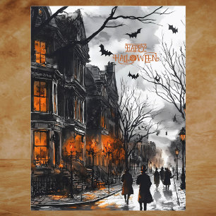 Orange Black Eerie Watercolor Happy Halloween Holiday Postcard