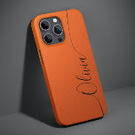 Orange Black Elegant Calligraphy Script Name Case-Mate iPhone 14 Case<br><div class="desc">Orange Shimmer White Elegant Calligraphy Script Custom Personalised Name iPhone 14 Smart Phone Cases features a modern and trendy simple and stylish design with your personalised name in elegant hand written calligraphy script typography on a metallic orange shimmer background. Designed by ©Evco Studio www.zazzle.com/store/evcostudio</div>