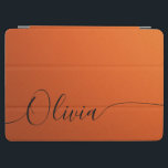 Orange Black Elegant Calligraphy Script Name iPad Air Cover<br><div class="desc">Orange Shimmer Black Elegant Calligraphy Script Custom Personalised Add Your Own Name iPad Air Cover features a modern and trendy simple and stylish design with your personalised name or initials in elegant hand written calligraphy script typography on a metallic orange shimmer background. Perfect gift for birthday, Christmas, Mother's Day and...</div>