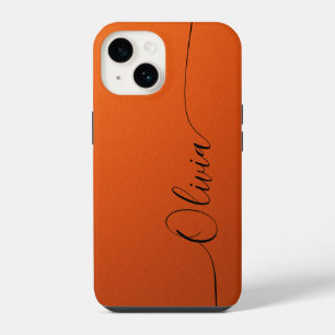 Orange Black Elegant Calligraphy Script Name iPhone 14 Case