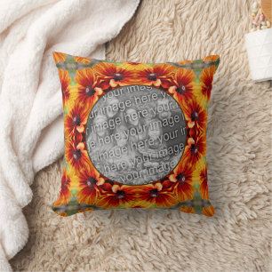 Orange Black Eyed Susan Daisy Add Your Photo     Cushion