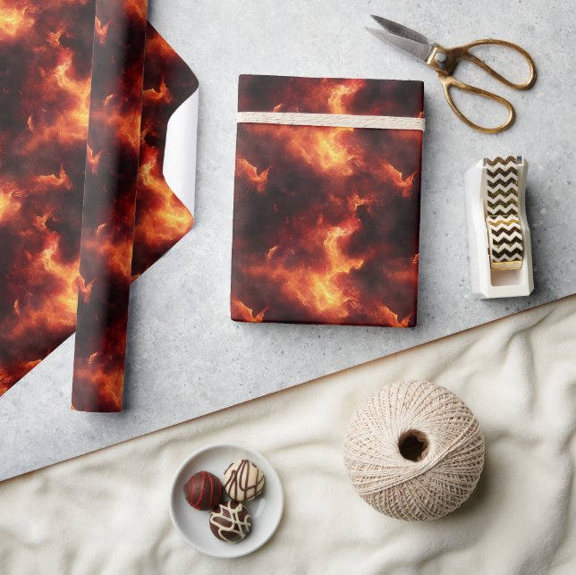 Orange & Black Flames  Wrapping Paper (Crafts)