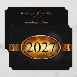 Orange & Black Floral Button 2027 Graduation Party Invitation