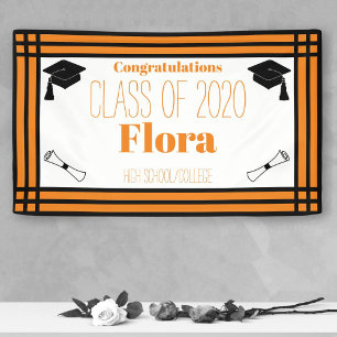 Orange Black Geometric Graduation Party Banner