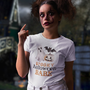 Orange Black Ghost Spooky Halloween Babe T-Shirt