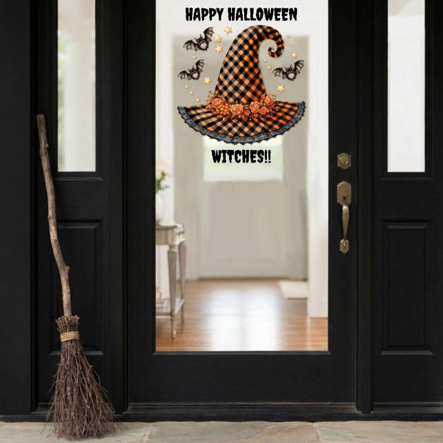 Orange & Black Gingham Halloween Witch Hat & Bats (Creator Uploaded)