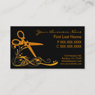 Orange black glitter swirl hair cut business cards