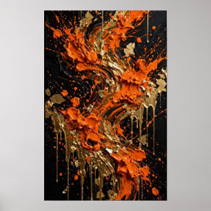 Orange Black Gold Fire Abstract Art Print