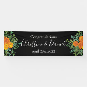 Orange & Black Gothic Peony & Rose Floral Wedding Banner